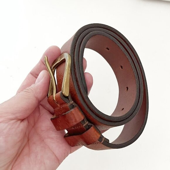 Eddie Bauer Made in England Small Genuine Leather Brown Brass Buckle Belt - Picture 2 of 6